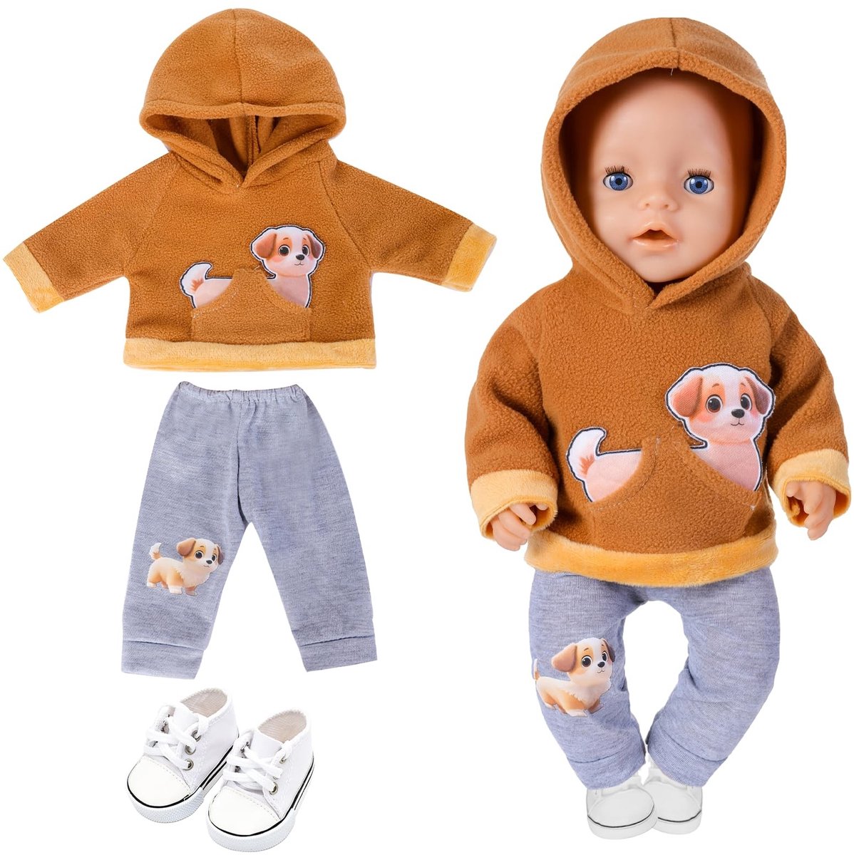 Dailygoods- Poppenkleding Schattige Set - Poppenkledingset - Kleding voor Puppy Poppen - Geschikt voor 36-43 cm - Hoogwaardige Katoen - Duurzaam en Zacht - Poppenoutfits