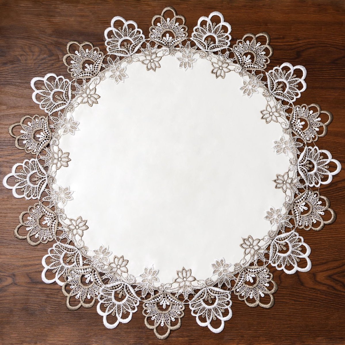 Dailygoods- Doily Ronde Jacquard 60 cm - Placemat - Tafeltopper - Decor Cover - Neutrale Aardetinten - Duurzaam Polyester - Tafelkleed