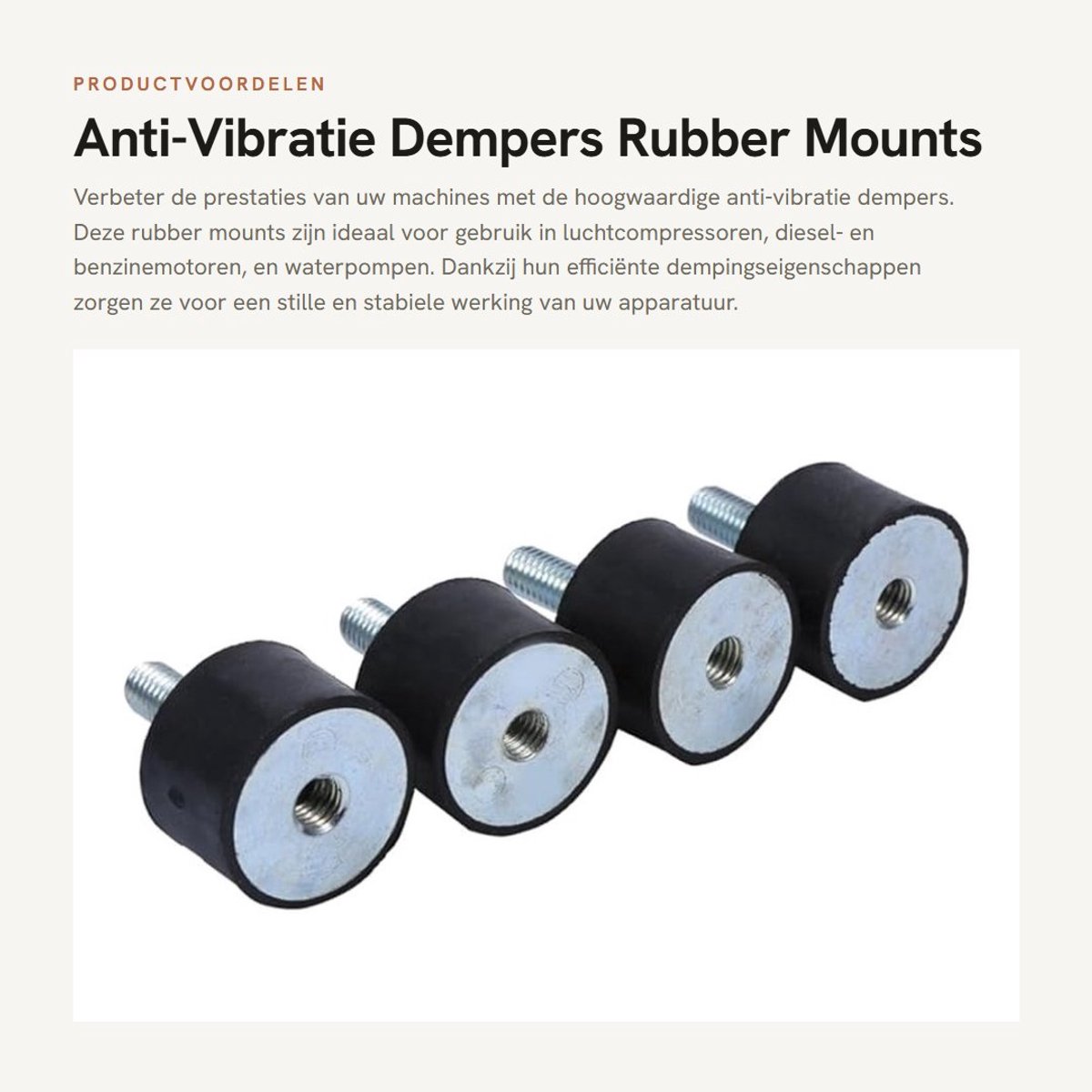 Dailygoods- Rubber Mounts - 4x Anti-vibratie Dempers - Silentblock - Geschikt voor Luchtcompressors/Diesel- en Benzinemotoren - Geluidsreductie - Stabiliteit bij Zijdelingse Belastingen