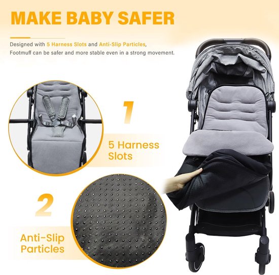 Baby voetenzak - Kinderwagen deken - Winterse uitjes - Afneembaar en wasbaar - 97 x 44 cm - Grijs — afbeelding 3