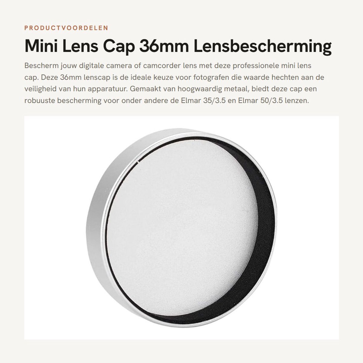 Dailygoods- Lensdop 36 mm - Professionele Lensdop - Geschikt voor A36 L39 Lens - Bescherming tegen Water/Stof/Krassen - Hoogwaardig Legeringsmateriaal - Eenvoudig te Gebruiken - Lenskap