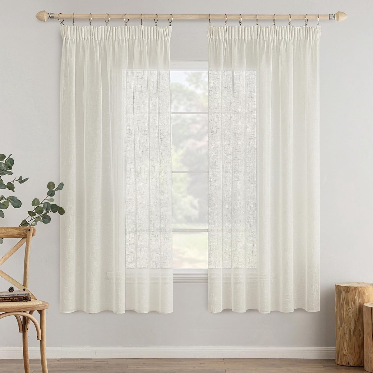 Dailygoods - Transparante Gordijnen voor Binnen - 2 Panelen 140 x 175 cm, Melkwit