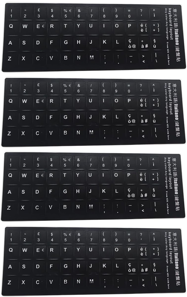 Dailygoods- Toetsenbordstickers Hoogwaardige PVC - Toetsenbordstickers QWERTY - Waterdicht - Robuust - Makkelijk te Plakken - Set van 4 - Toetsenbordlabels