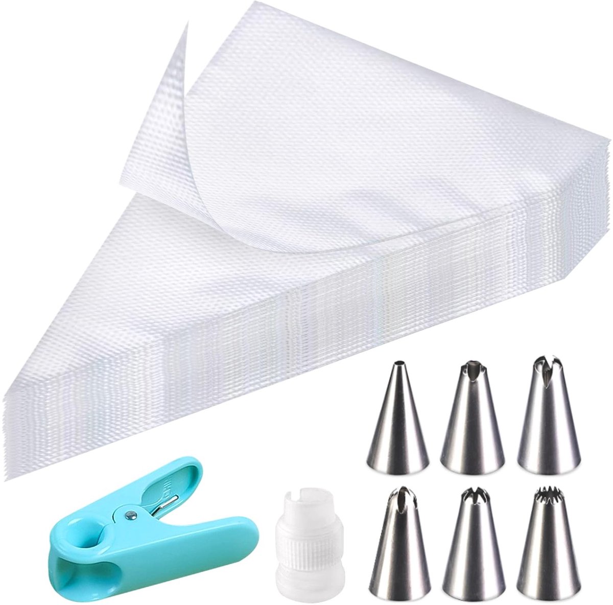 Dailygoods - Wegwerp dopsleutels - Decoreren - Complete bakset - 100 stuks - Spuitzakken - Taarten en cupcakes - Inclusief spuitmondjes