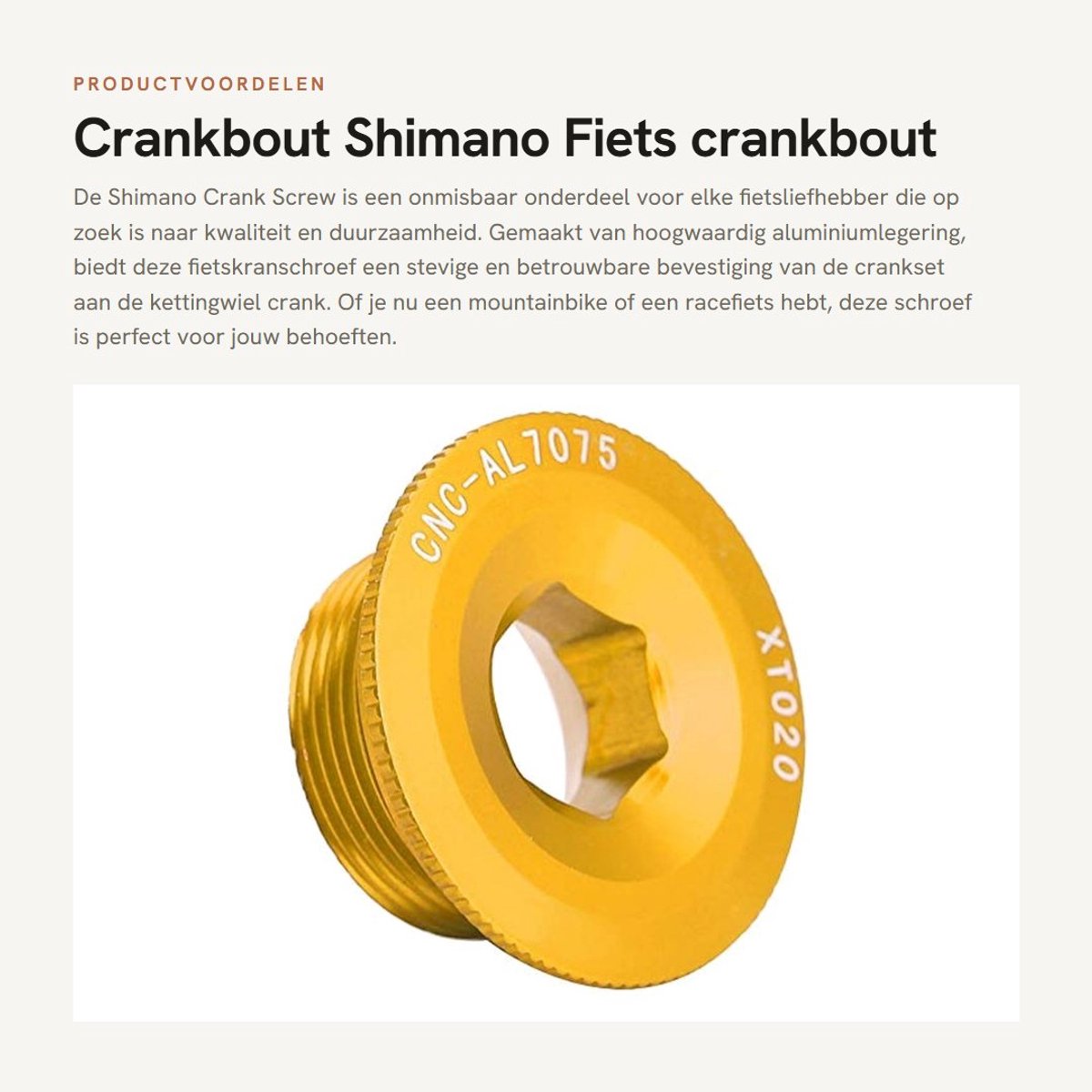 Dailygoods- Crankbout Aluminiumlegering 20 mm - Fiets Crankstelschroef - Bevestigingsbout - Mountainbike - Shimano Compatibel - Duurzaam Materiaal - Fietsschroef