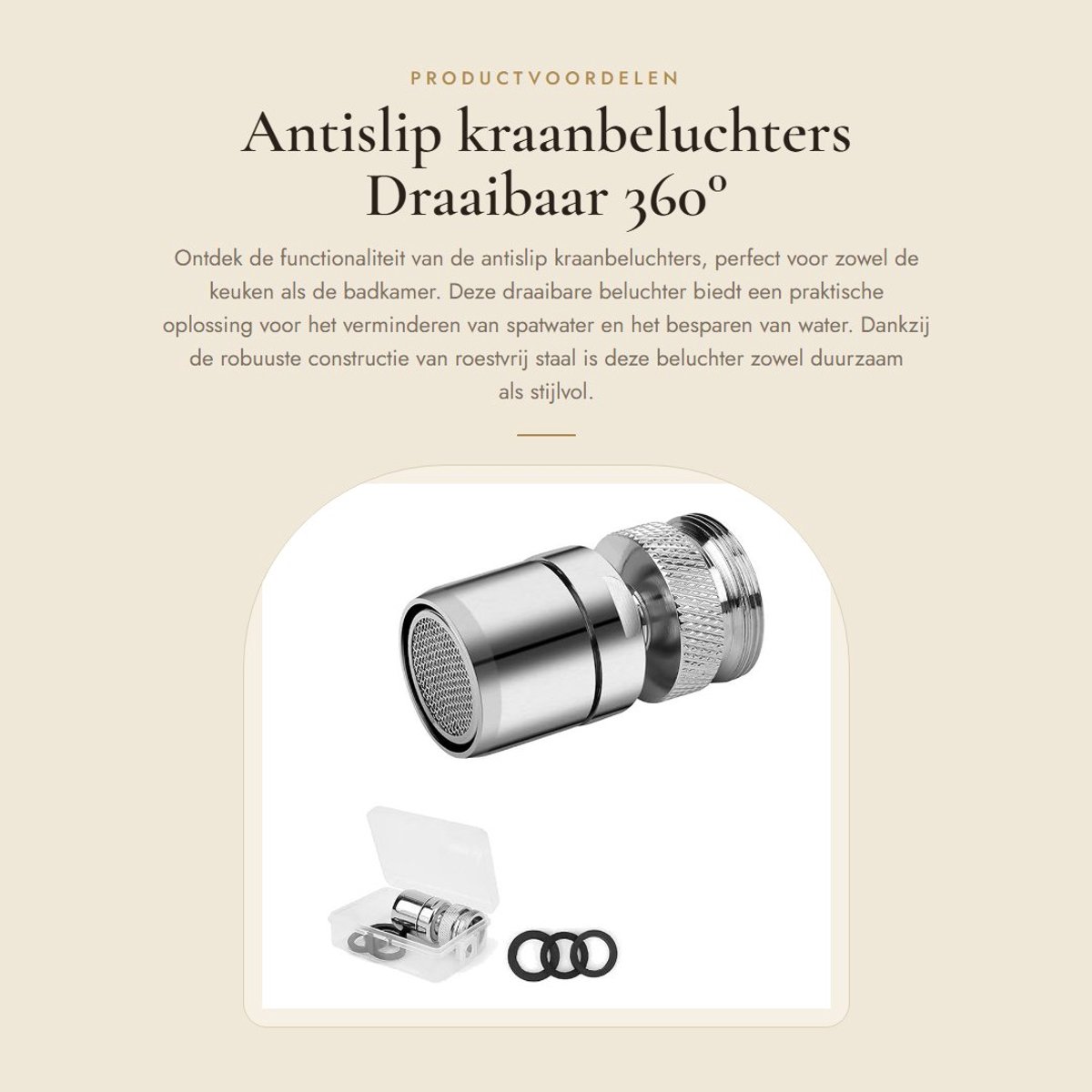 Dailygoods - Antislip kraanbeluchters - Draaibaar 360° - Spatwater spaarder - M22 of M24 - Keuken en badkamer - Roestvrij staal