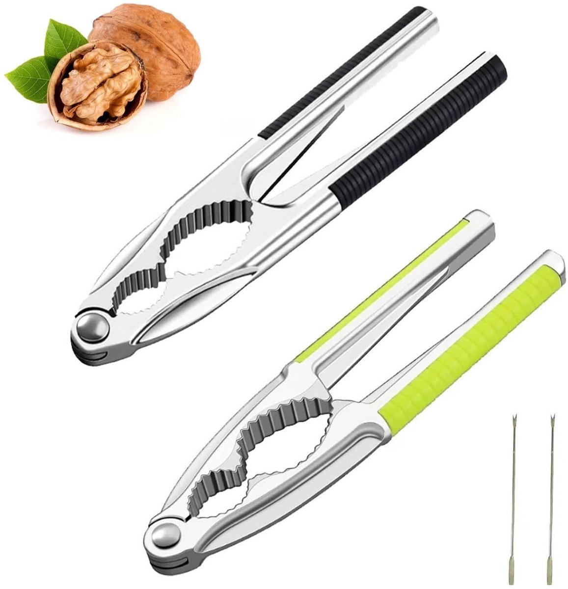Dailygoods- Notenkraker Robuust - Walnoten/Hazelnoten - Multifunctioneel - Roestvrij Staal - Set van 2 - Eenvoudig in Gebruik