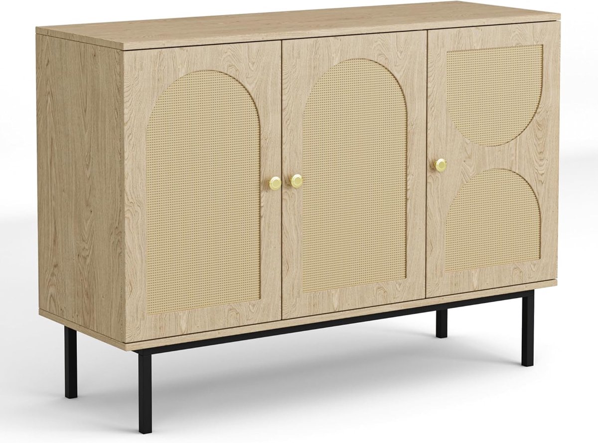 Opbergkast Deuren - Dressoir Ladekast - Ruimte Organiseren - Rotan Decoratie - 110 x 39 x