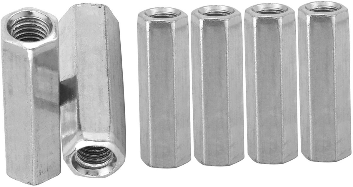 Dailygoods- Zeskantmoer 10 Stuks - Lange Koppelingsmoer - Verbindingsdop - Voegmoer - Koolstofstaal - Hoge Sterkte - Corrosieweerstand - Bevestigingsmoer