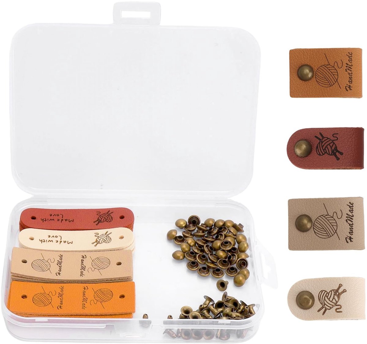 Dailygoods- Labels Handgemaakt - Lederen Etiketten - Gepersonaliseerd - 20 Stuks - Klinknagels - Diverse Kleuren - 60 x 20 mm