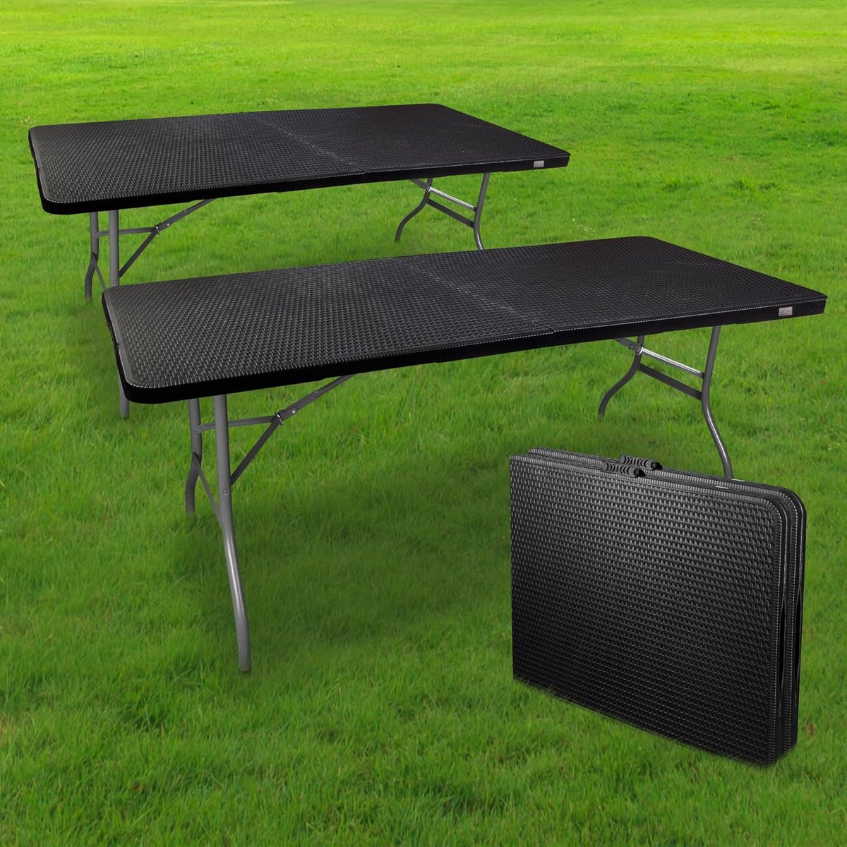 Klaptafels Set van 2 - 180 cm Rechthoekig en Inklapbaar - Zwart voor 8 Personen