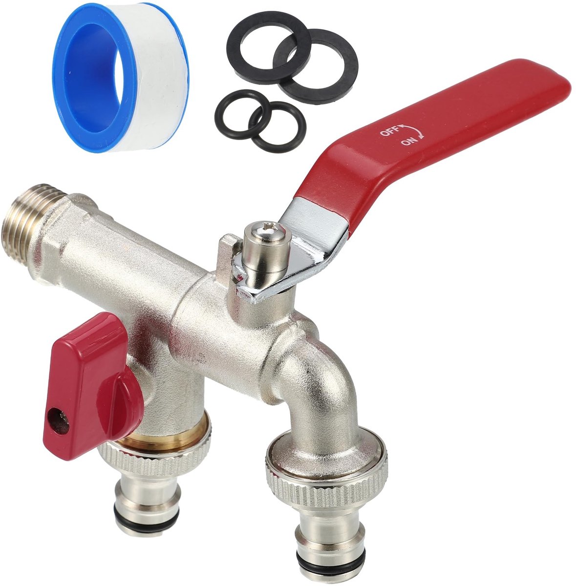 Dailygoods- Dubbelventielkraan 90 Graden - G1/2-Mannelijke Schroefdraad - Messing Kraan - Warm/Koud Water - 2-Weg Ontwerp - Duurzaam Vernikkeld Messing - Tweewegkraan