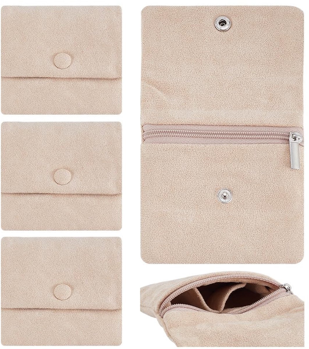 Dailygoods- Sieradenorganizer Beige - Fluwelen Sieradenkast - Sieradenkastje met Rits - Multifunctionele Organizer - Compact en Lichtgewicht - 9,6 cm breed, 9 cm lang, 4,5 cm dik - Sieradentas