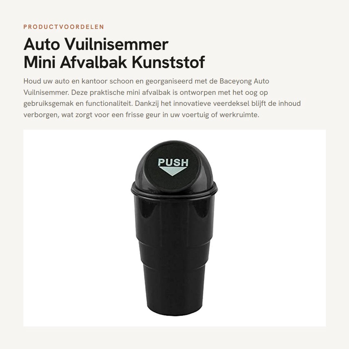 Dailygoods- Vuilnisemmer Hoge Capaciteit - Auto Vuilnisbak - Afvalemmer Thuis - Afvalbak Kantoor - Veerdeksel - Eenvoudig Ontwerp