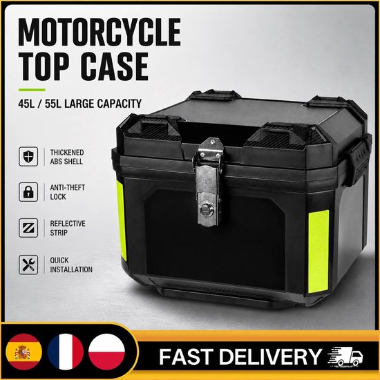 Dailygoods 45L/55L ABS Motorfiets Topkoffer Universele Waterdichte Achterkoffer Afsluitbare Helm Opbergkoffer met Schokd