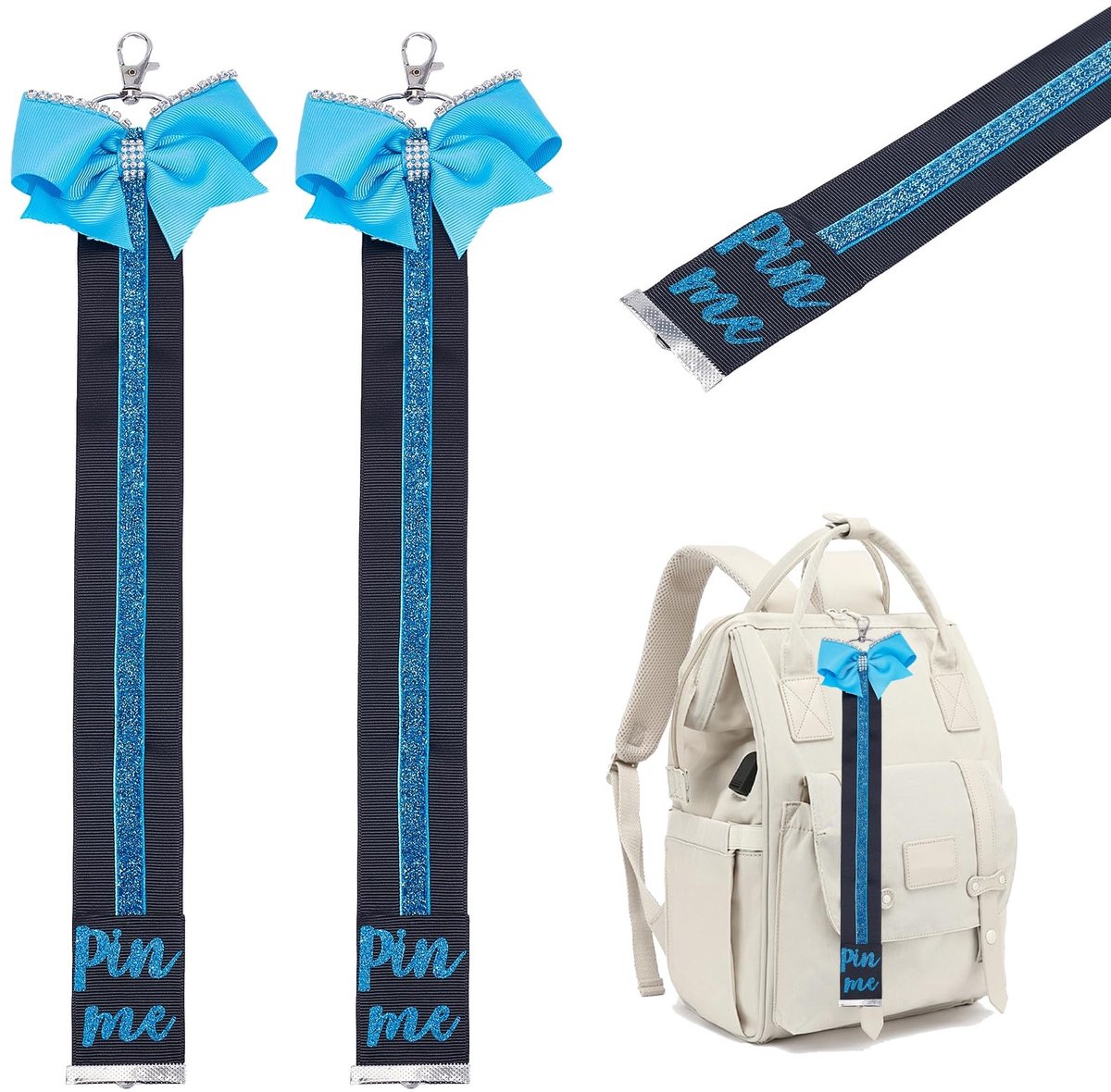 Dailygoods- Cheer Pin Me Band - 2 Stuks - Sleutelhanger - Sportaccessoires - Blauw - 10,5 x 41 cm - Leuk cadeau voor cheerleaders - Rugzakaccessoire