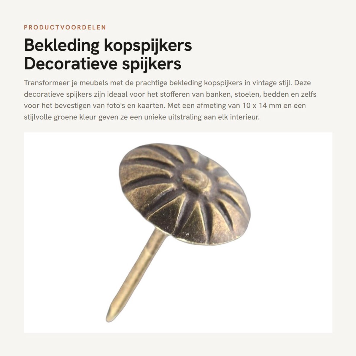 Dailygoods- Kopspijkers 100 Stuks - Decoratieve Nagels - Antiekbrons - Vintage Stijl - Duurzaam Smeedijzer - Voor Meubeldecoratie - Stoffeernagels