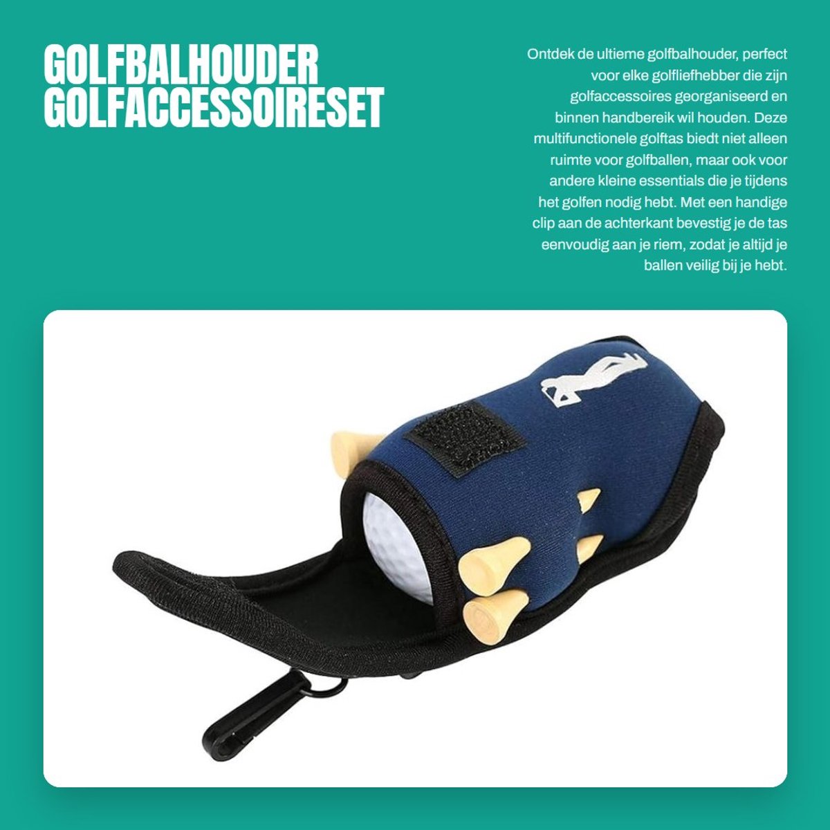 Dailygoods- Golfaccessoireset Multi-Functioneel - Golfbalhouder - Golf tee-tas - Drinkzak - Opbergzak - Veilig met clip - Golftas