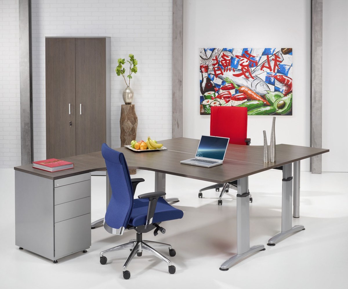 HHV | Hoekbureau T-Model Links 160x120cm | Kleurblad: Antraciet Eiken| Framekleur: Antraciet (RAL 7016)