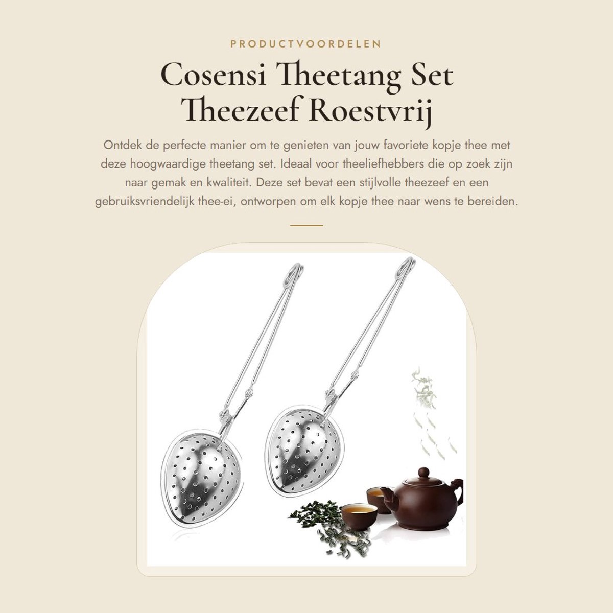 Dailygoods- Theetang Set - Theezeef RVS - Thee-ei - Vaatwasmachinebestendig - Veerklapmechanisme - Ideaal cadeau voor theeliefhebbers