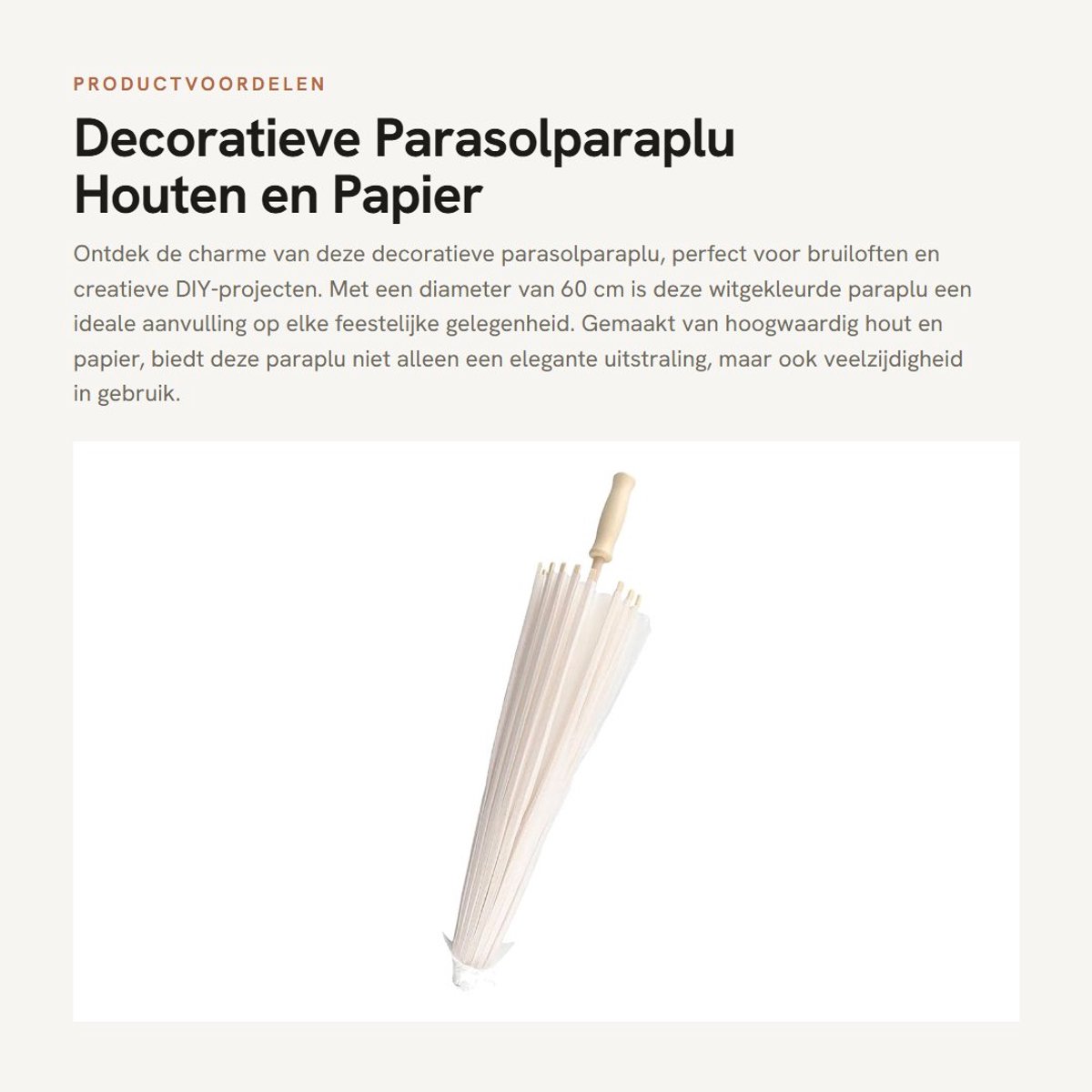 Dailygoods- Papierparaplu Decoratief - Houten Parasol - Vintage Look - DIY Decoratie - Tafeldecoratie - 60 cm Hoogwaardige Kwaliteit - Decoratieve Parasol