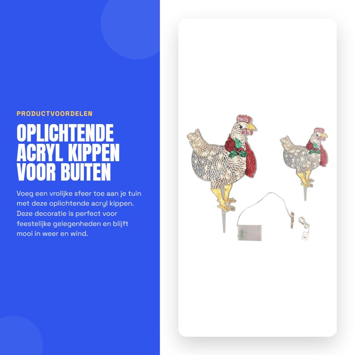 Dailygoods - Oplichtende Acryl Kippen voor Buiten Decoratie Set van 2