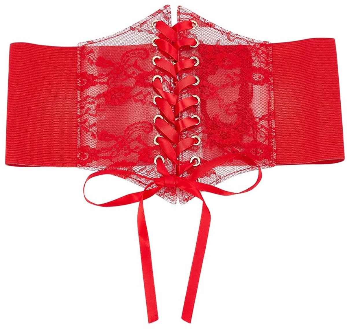 Corset Riem Elegante Brede Taille - Rode Corset Top - Kanten Bustier - Waspie voor Vrouwen - 32,5 cm Breed - Perfect voor Feesten - Tailleriem