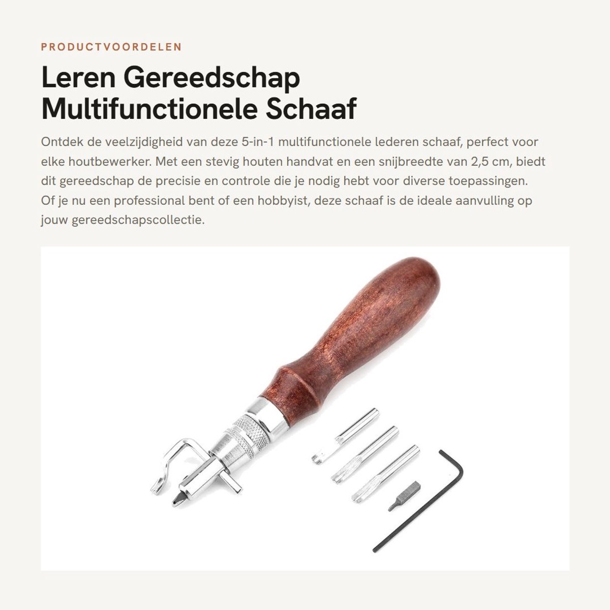 Dailygoods - Leren Gereedschap - Multifunctionele Schaaf - Houten Handvat - Steekgrover - Handmatig gereedschap - Geschikt voor houtbewerking - 5-in-1