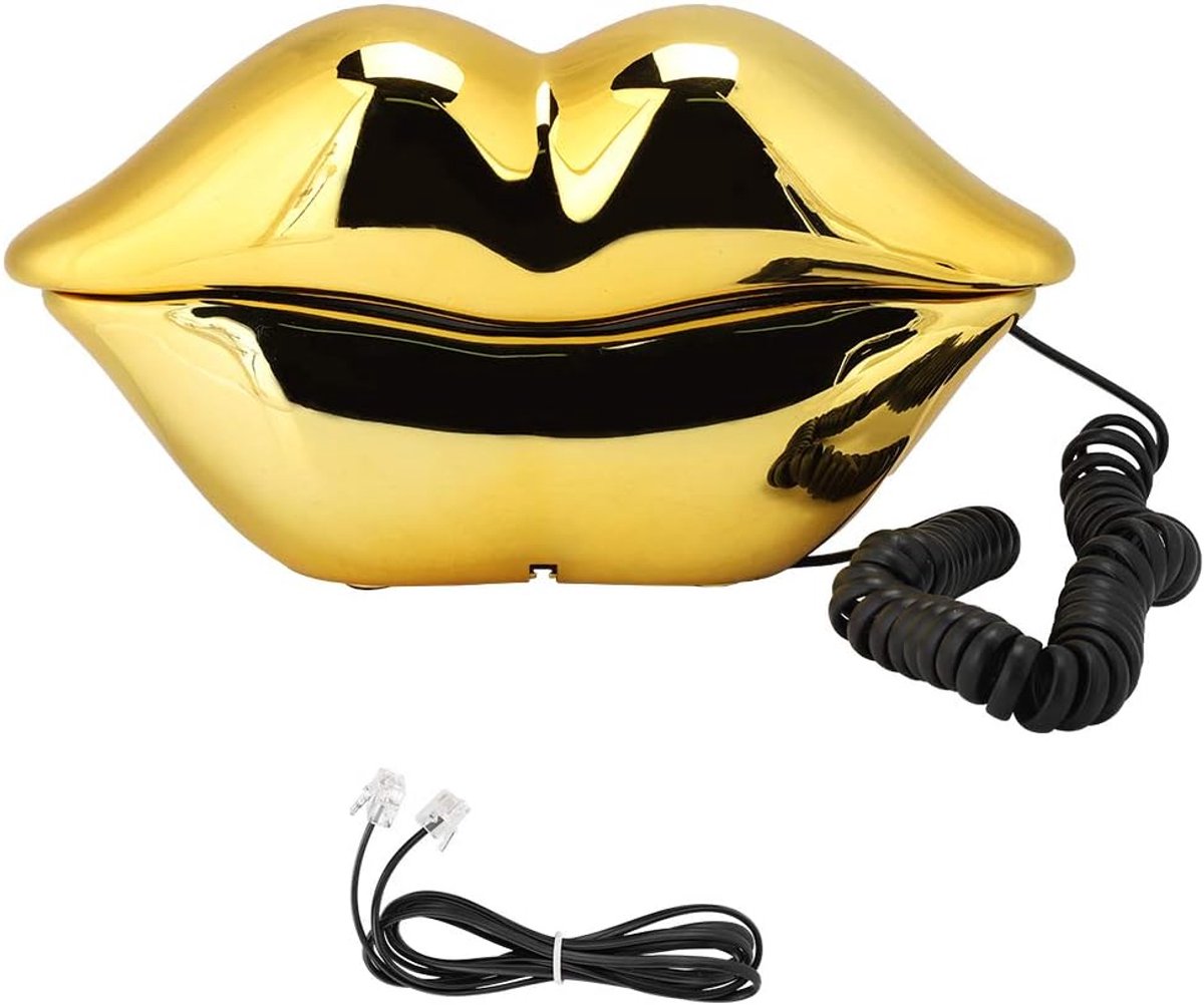 Vaste Telefoon - Draadtelefoon Decoratie - Huiskamer Decoreren - Uniek Lip Design - 479 gram - Goud