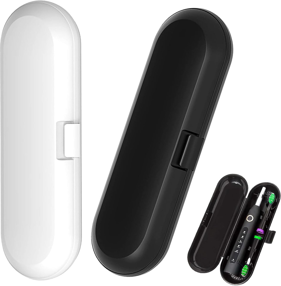 Tandenborstel etui - Reisdoosjes - Hygiënisch opbergen - Voedselveilig plastic - 2 stuks 21cm - Zwart Wit
