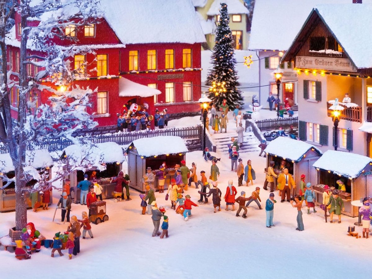 Kerstmis Decoratie - Miniatuur Bouwpakket - Model Spoorbaan - Hoge Kwaliteit Kunststof - HO-meter Schaal - Gekleurd