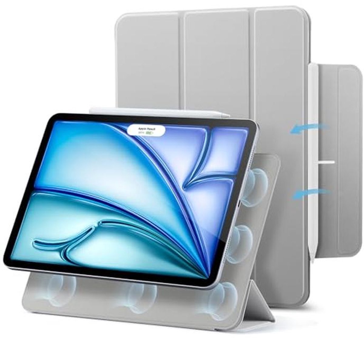 Tablet Hoes - Beschermhoes Stand - Veilig Onderweg - Magnetische Bevestiging - 11 Inch - Grijs