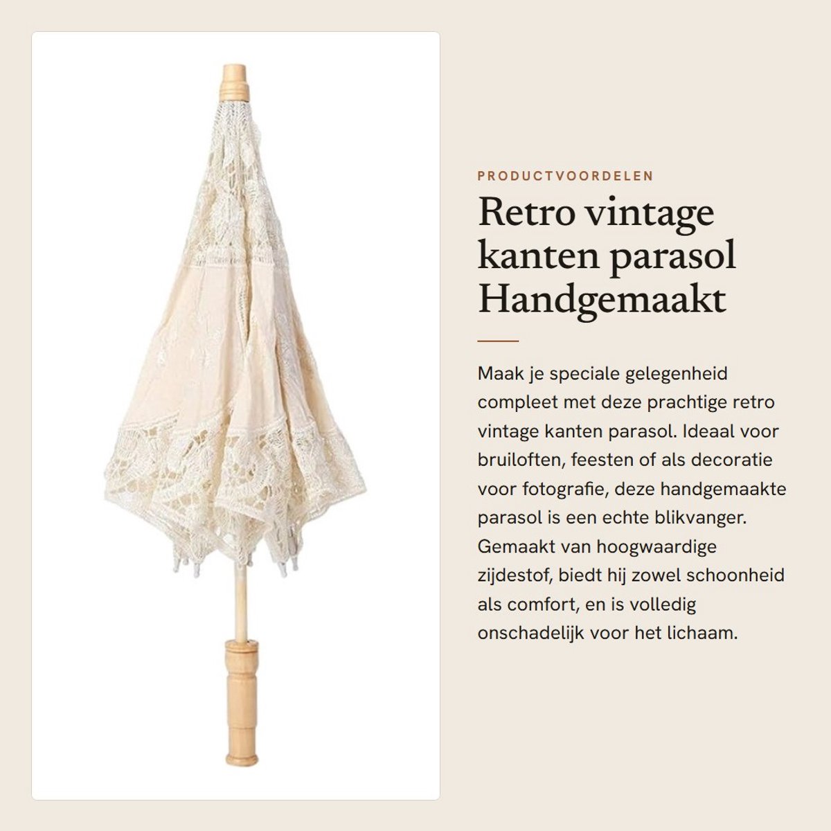 Dailygoods- Parasol Vintage Handgemaakt - Kanten Parasol - Bruiloft Decoratie - Fotografie
