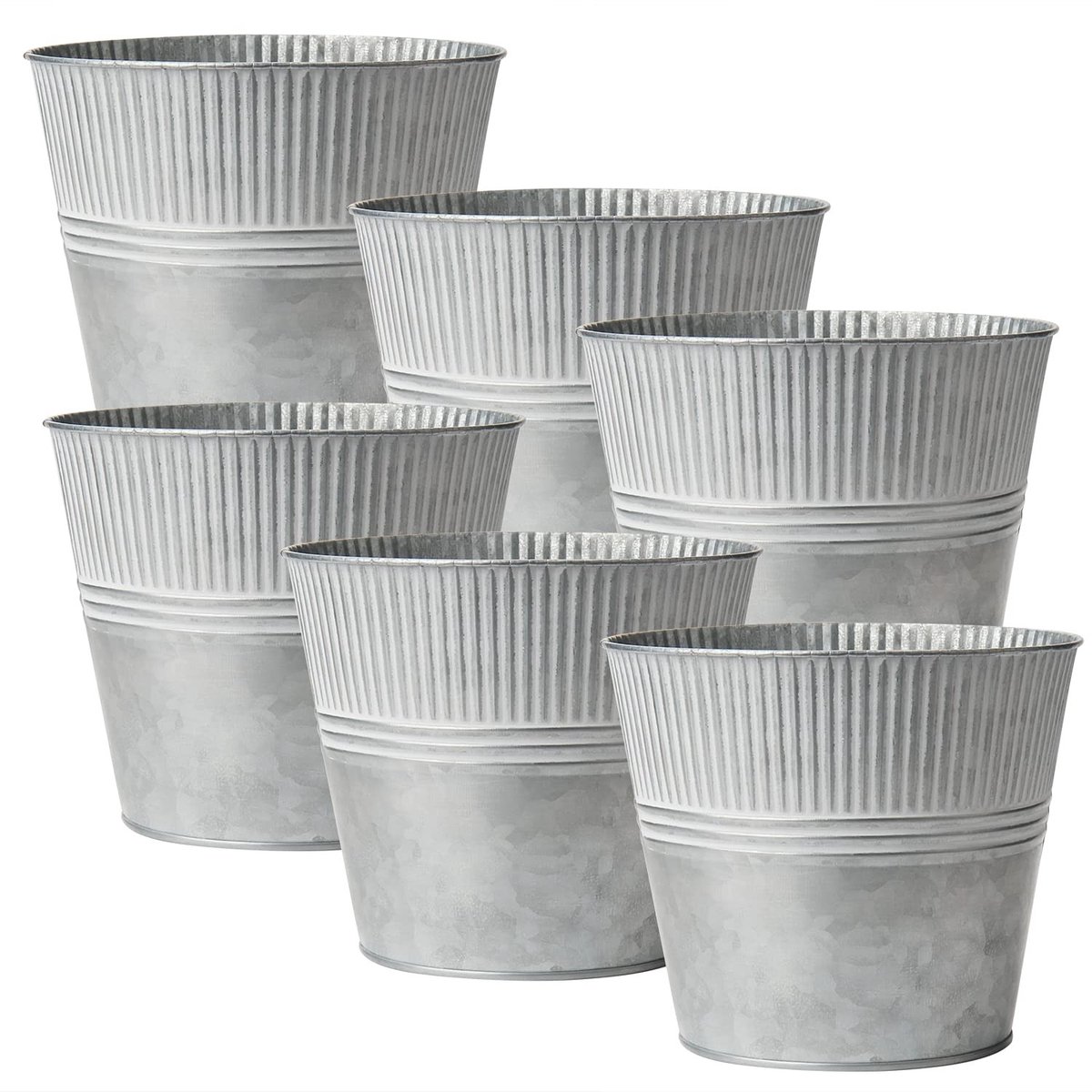 Dailygoods- Plantenpot - Set van 6 - Gegalvaniseerde Plantenbakken - Metalen Bloempotten - Rustieke Container - Duurzaam en Stevig - Bloempot