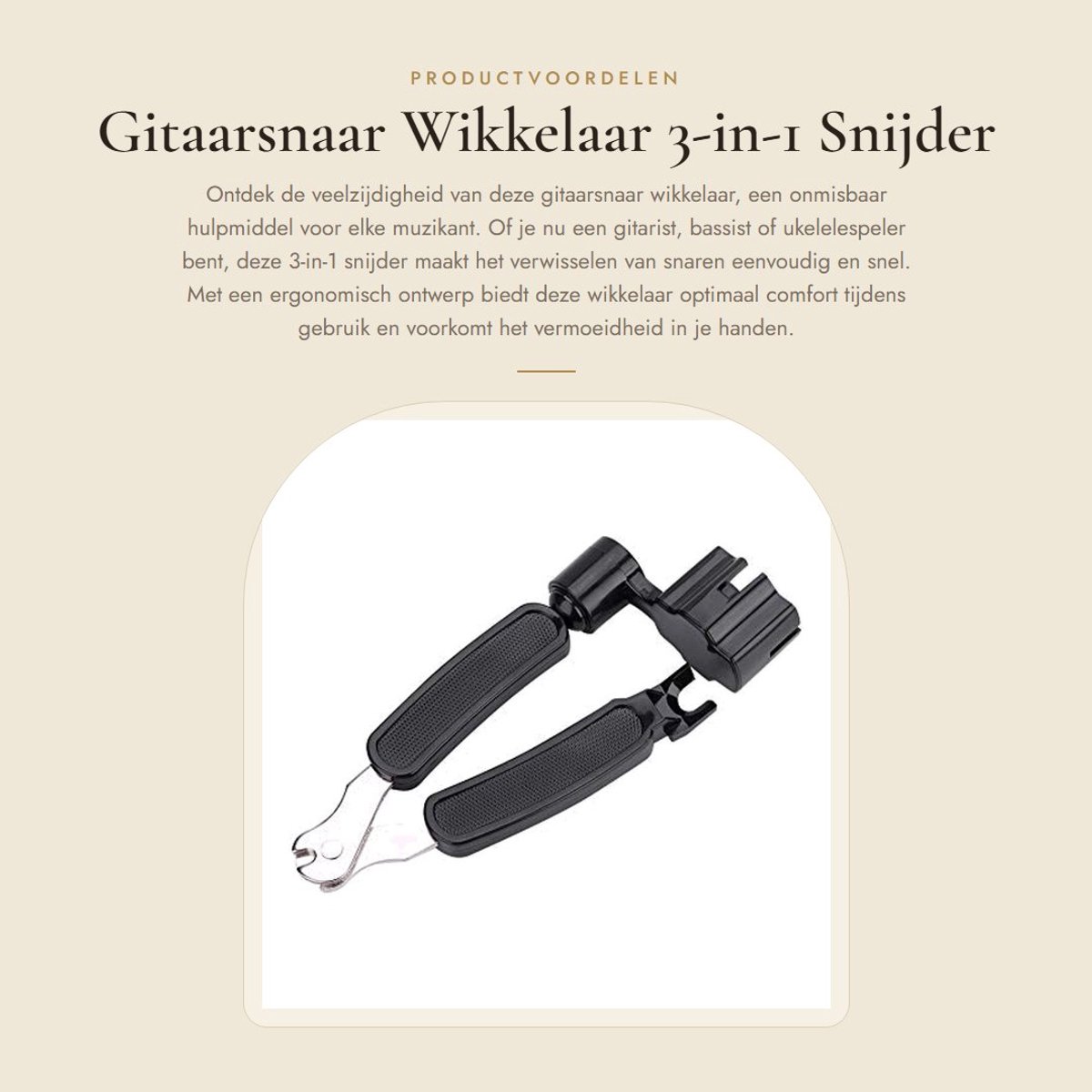 Dailygoods- Gitaarsnaren Wikkelaar 3-in-1 - Gitaarsnaren Snijder - Gitaartrekker - Bridge Pin Puller - Ergonomisch Design - Lichtgewicht en Draagbaar - Snaarinstrument