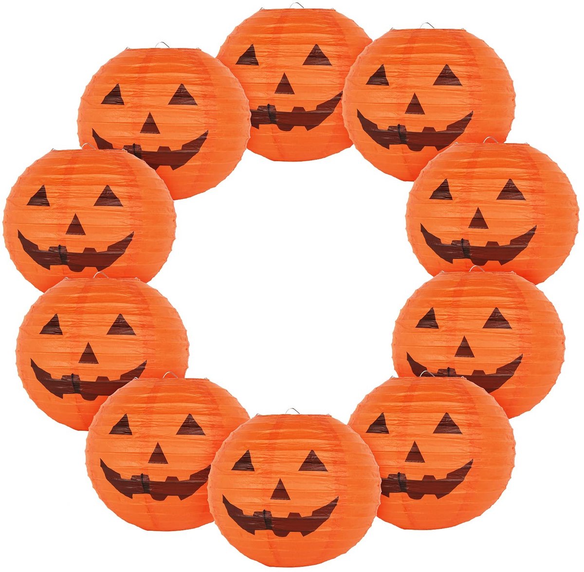 Dailygoods- Lampions Halloween - Papieren Lantaarn - Pompoenvorm - Feestdecoratie - 10 Stuks - Afmetingen 25,4 cm - Feestlampion
