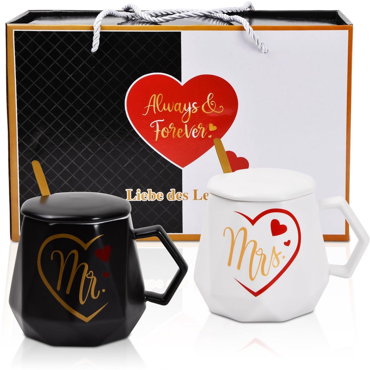 Dailygoods- Bekerset voor Koppels - Keramisch - 2 Geschenkmokken - 400 ml - Hartvormige Patronen - Eenvoudig te Reinigen - Koppelmokken