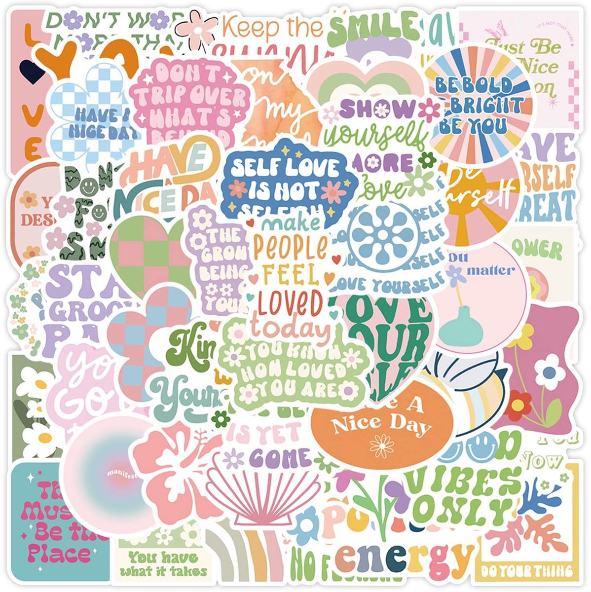 Dailygoods- Stickers 50 Stuks - Danish Stickers Type A - Waterdichte PVC Stickers - Herbruikbare Stickers - Verschillende Patronen - Geschikt voor Fotoalbums - Decoratieve Stickers