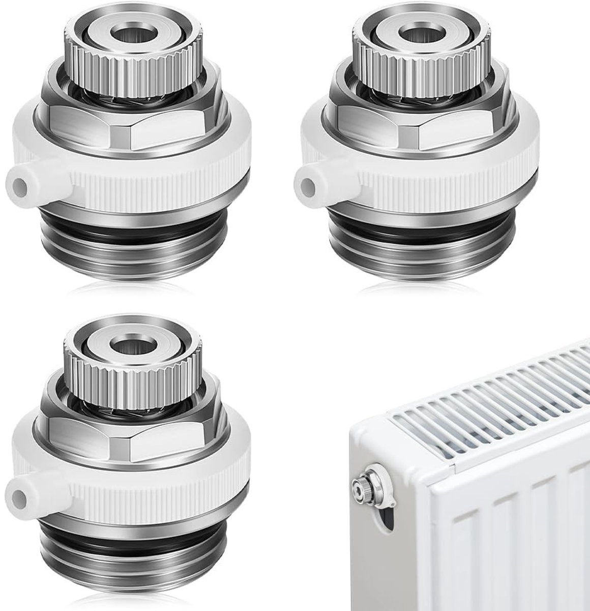 Dailygoods- Radiatorventiel Automatisch - 3 Stuks - 1/2 Inch Aansluiting - Ventilatieklep - Verstelbaar - Messing/Siliconen Materiaal - Verwarmingsventiel