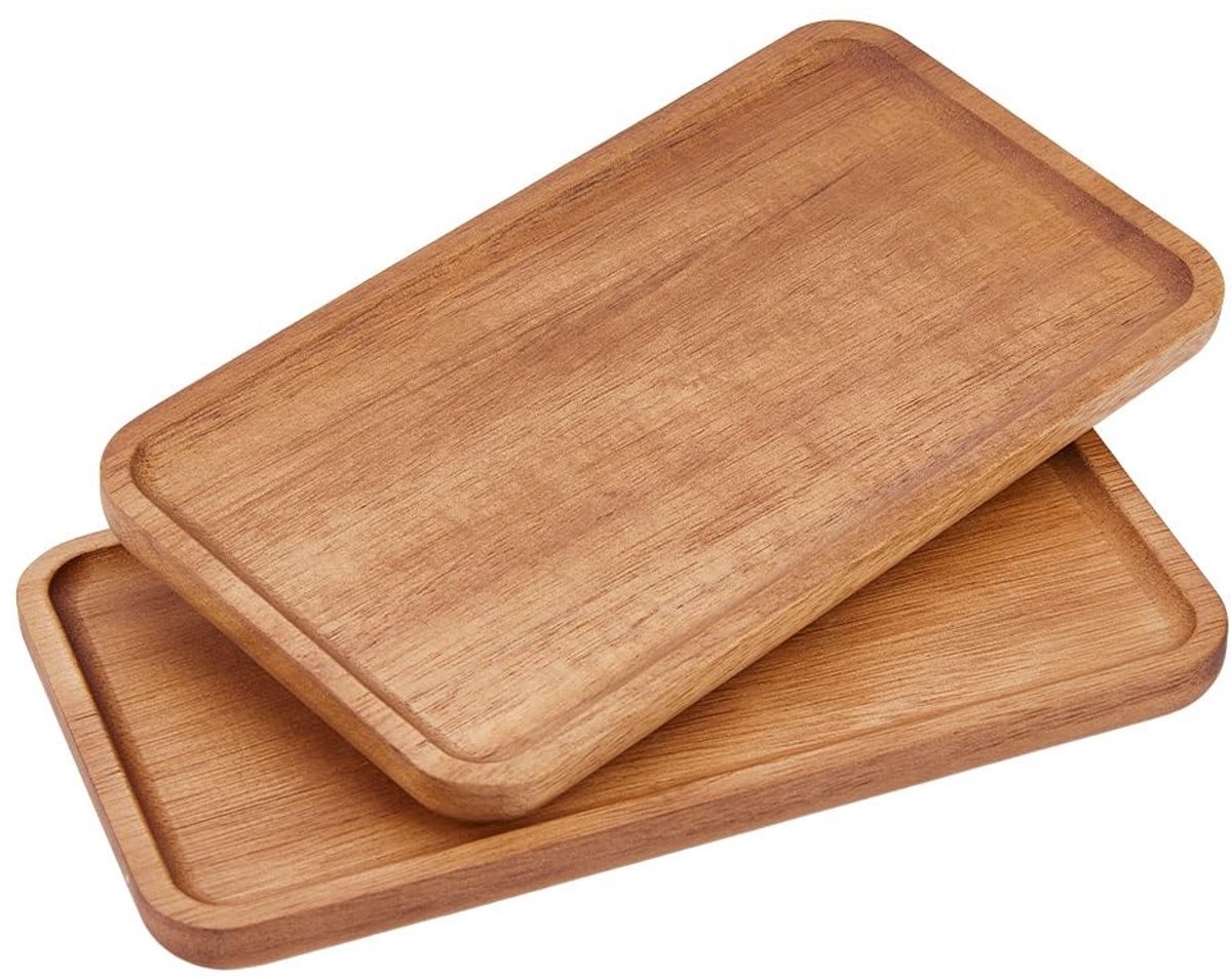 Dailygoods- Serveerborden Acaciahout - 2-delige Set - Rechthoekige Platen - Mini-Voorgerechtenborden - Keukenplank - Slijtvast en Stabiel - Serveerplaten
