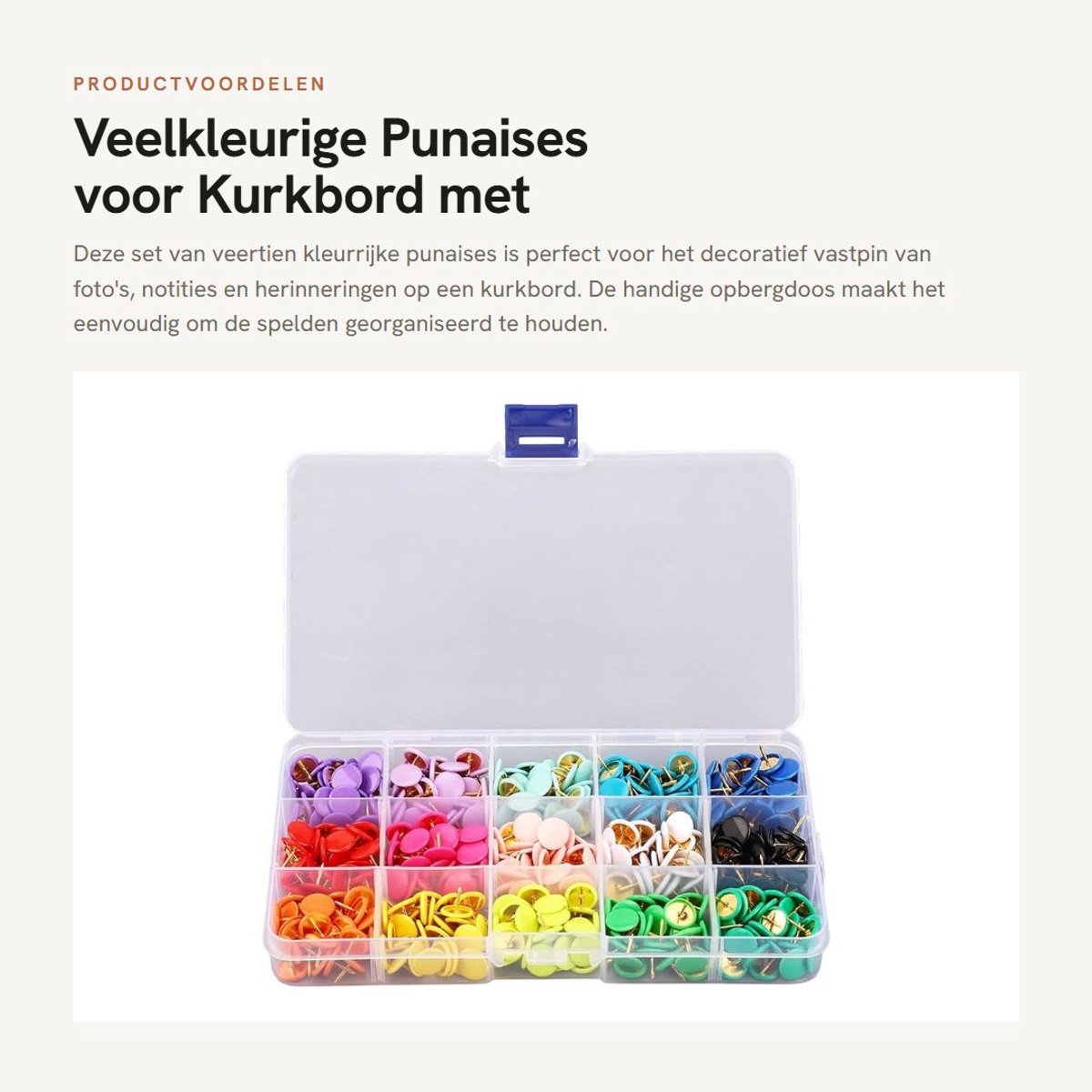 Dailygoods- Punaises Multifunctioneel - Duimspijkers - Kurk Prikbord - Decoratieve Spelden - 15 Kleuren - Doorzichtige Opbergdoos - Pushpins