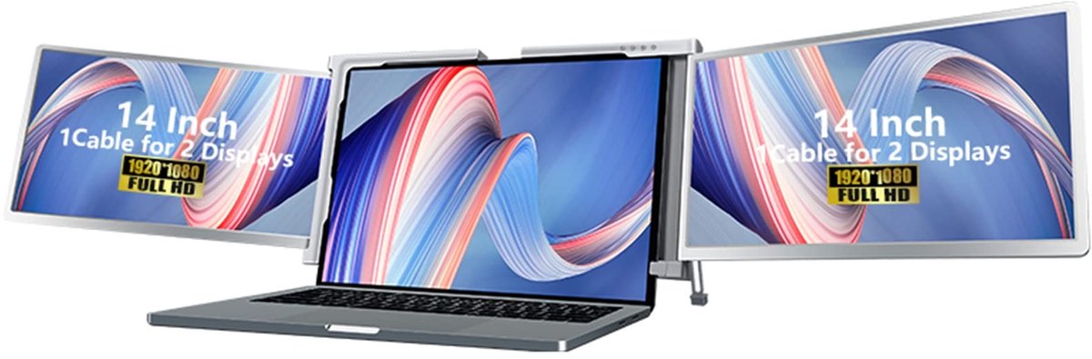 Dailygoods- Laptop Scherm Extender 14 Inch - Intrekbare Standaard - Drie Schermweergave - Geschikt voor Bewerking/Games - Verstelbare Kantelhoek - Drievoudige Efficiëntie - Extra Monitor