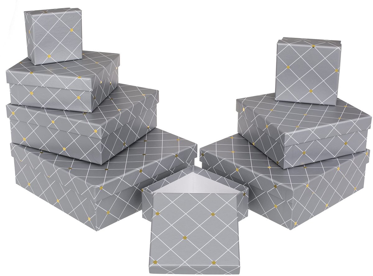 Dailygoods- Cadeaudozen Set van 8 - Geschenkdozen - Cadeauverpakking - Decoratieve Dozen - Robuuste Kartonnen Constructie - 22,5 x 22,5 x 8 cm