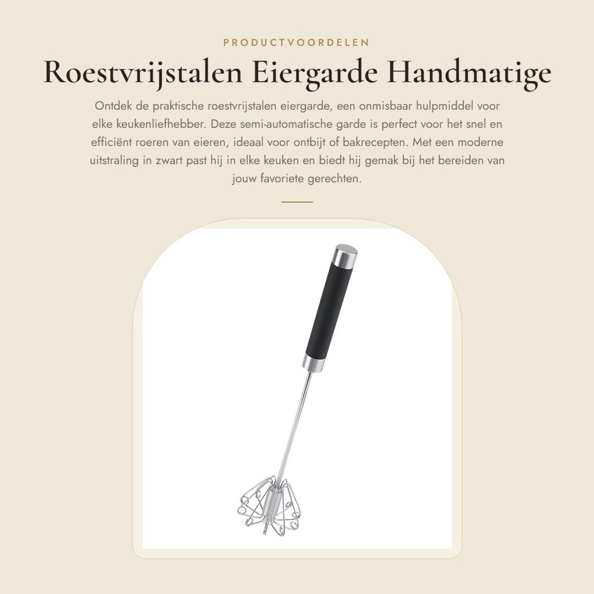 Dailygoods- Eiergarde Roestvrij Staal - Handmatige Gardeblender - Draaibaar - Keukenhulpmiddel - Veilig en Niet Giftig - Afmeting 26,5 cm