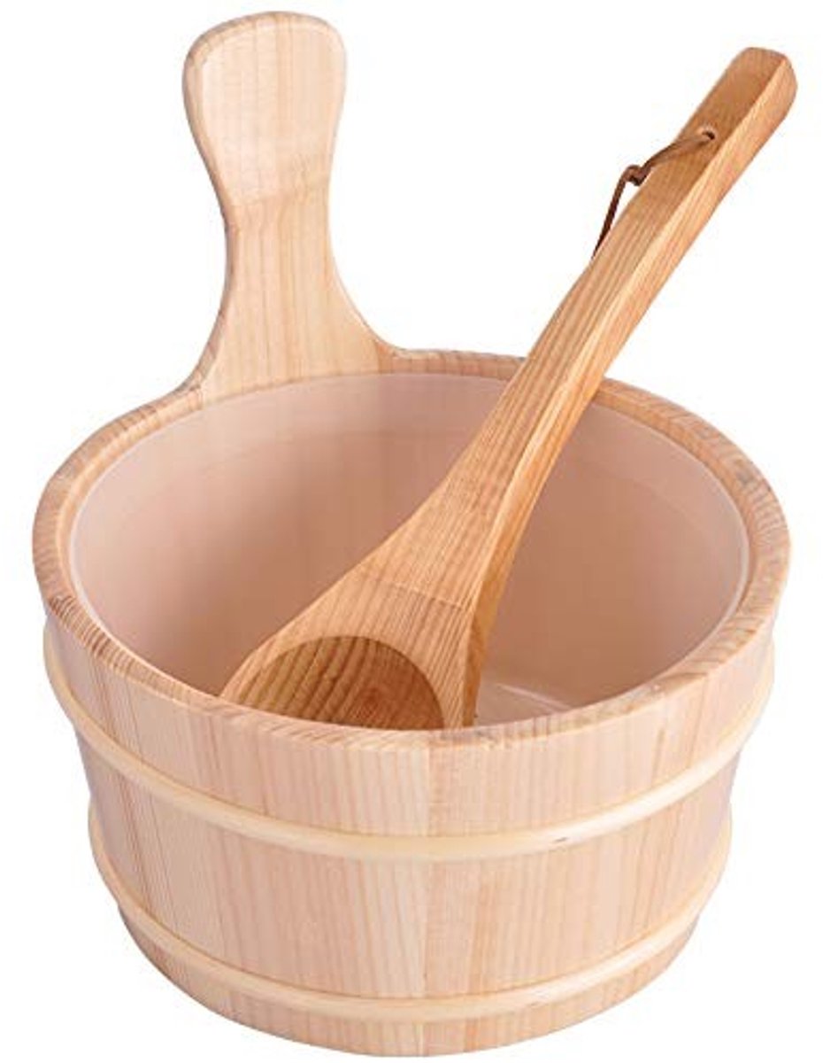 Dailygoods- Houten Emmer 4L - Houten Pollepel - Lichtgewicht - Duurzaam Hout - Perfect voor Sauna/Stoomkamers - Diameter 26cm / Hoogte 22cm