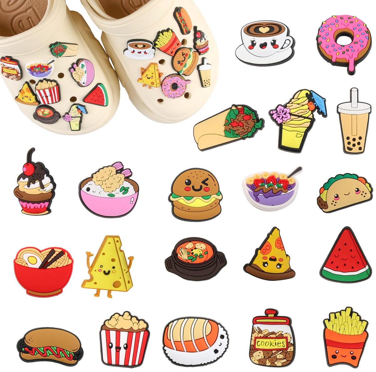 Dailygoods- Schoenstekers Set van 20 - Grappige/Schoenclips - Decoratie voor Volwassenen/Kinderen - Waterdicht/PVC - Ideaal voor Feestjes/Festivals - Schoenbedels