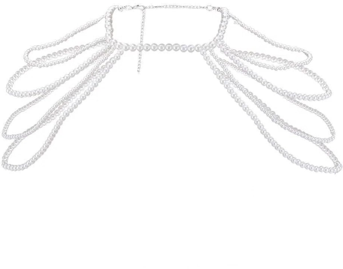 Dailygoods- Body Chain Parel - Elegante Lichaamsketting - Gelaagde BH Ketting - Wit - Luxe Sieraden - Ideaal voor Bruiloft/Feest - Lichaamsieraden