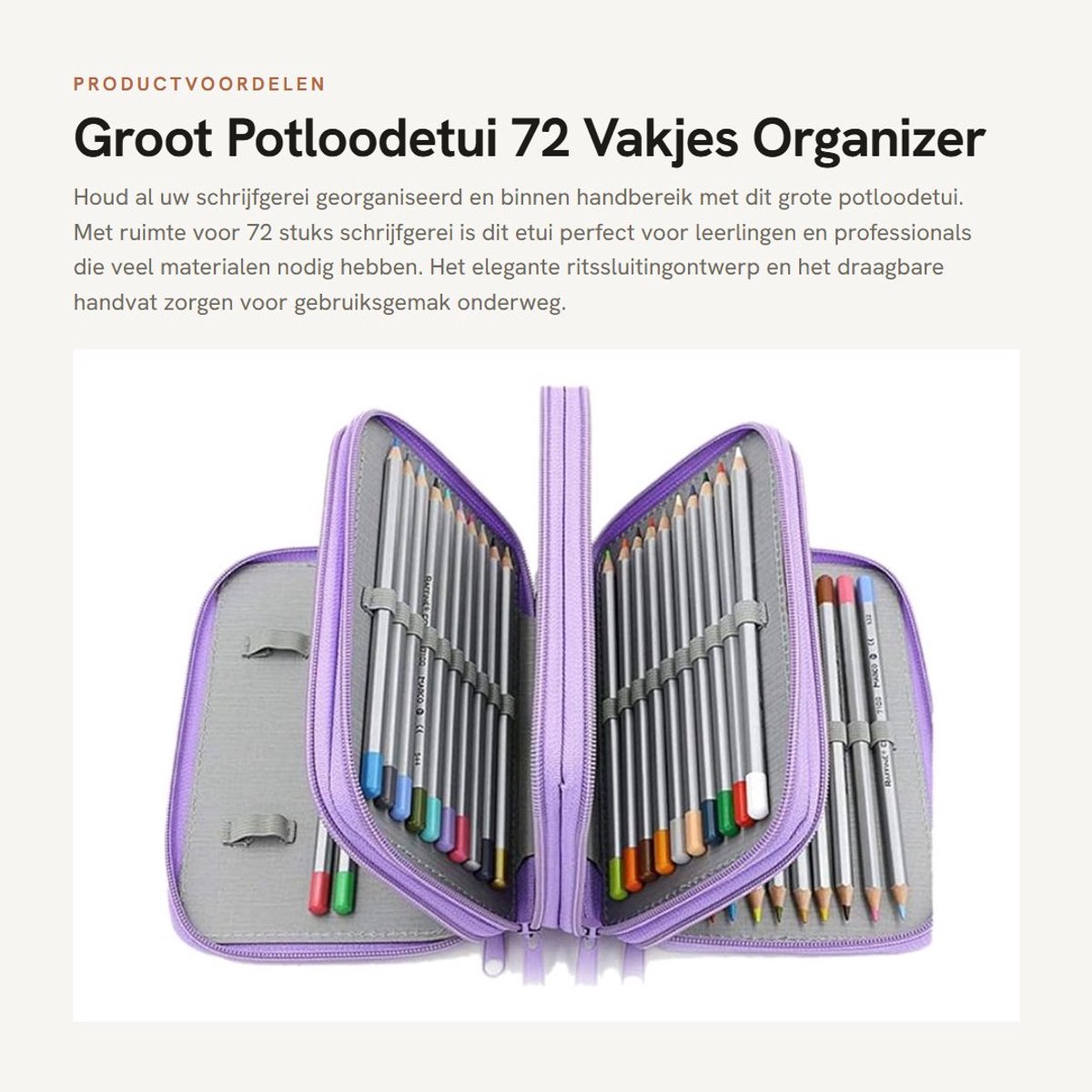 Dailygoods- Potloodetui Groot - Organizer 72 Vakjes - Draagbaar Handvat - Hoogwaardige Ritssluiting - Perfect voor School/Kantoor - Etui
