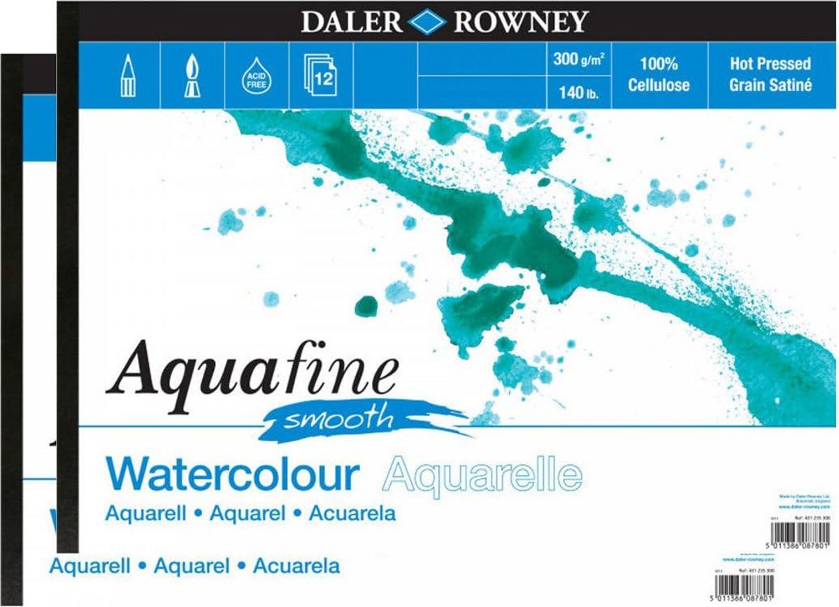 Aquafine Aquarelpapier - Gladde Bladen - Schilderen met Waterverf - Zuurvrij 300g - A4 Twinpack - Wit