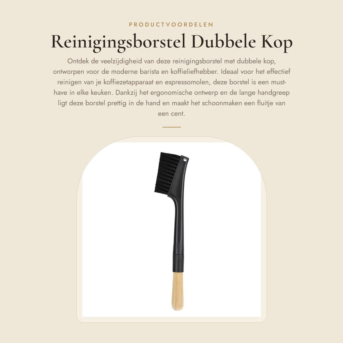 Dailygoods- Reinigingsborstel Dubbele Kop - Afneembare Borstel - Lange Handgreep - Multifunctioneel - Geschikt voor Koffiezetapparaat - Eenvoudig te Reinigen - Koffieborstel